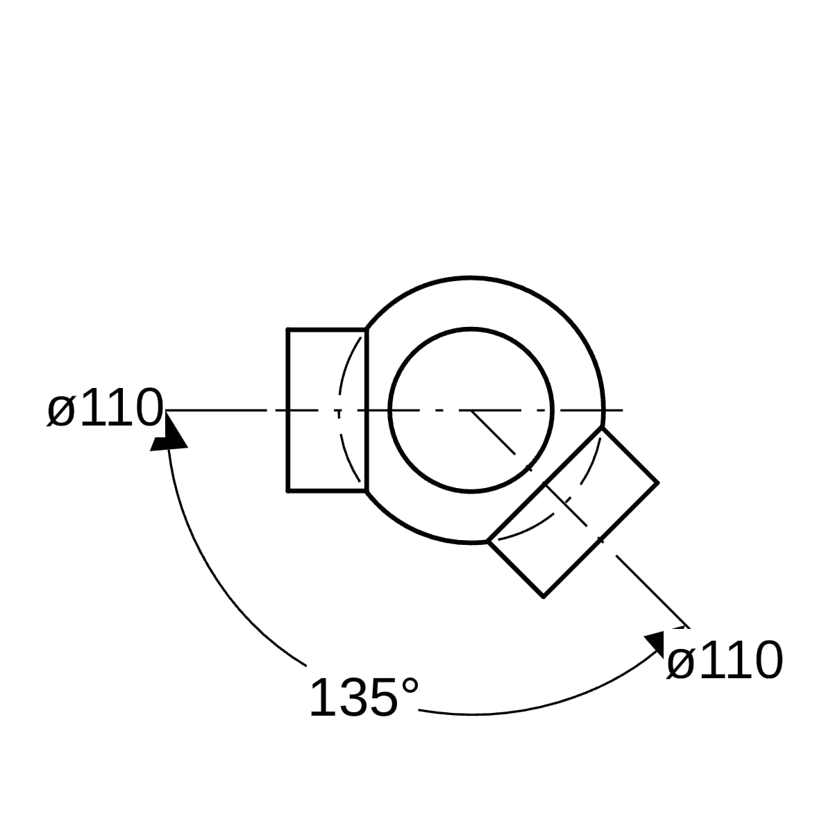 Geberit PE Kugelabzweig 88,5Gr zweifach Anschlüsse 135Gr versetzt d110/110