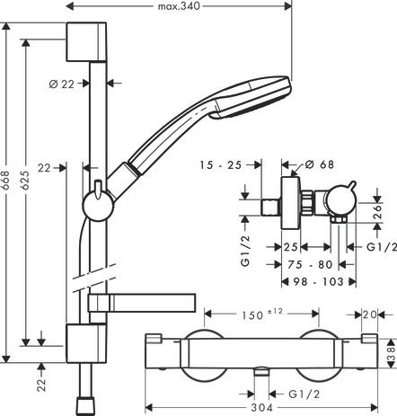Hansgrohe Brausenkombi Croma 100 Vario EcoSmart /Ecostat Comfort und Unica'C 650mm Hansgrohe Brausenkombi Croma 100 Vario EcoSmart /Ecostat Comfort und Unica'C 650mm