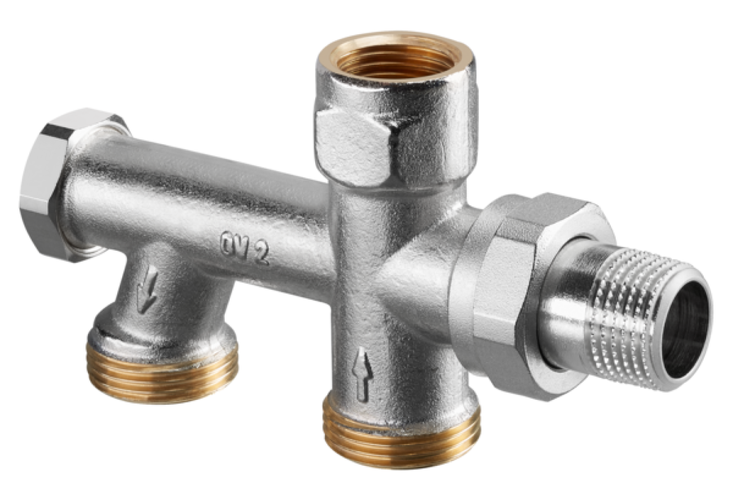 OVENTROP-Zweirohr-Anschlussstück "Duo" mit Absperrung, G 3/4" AG, Abstand 50mm