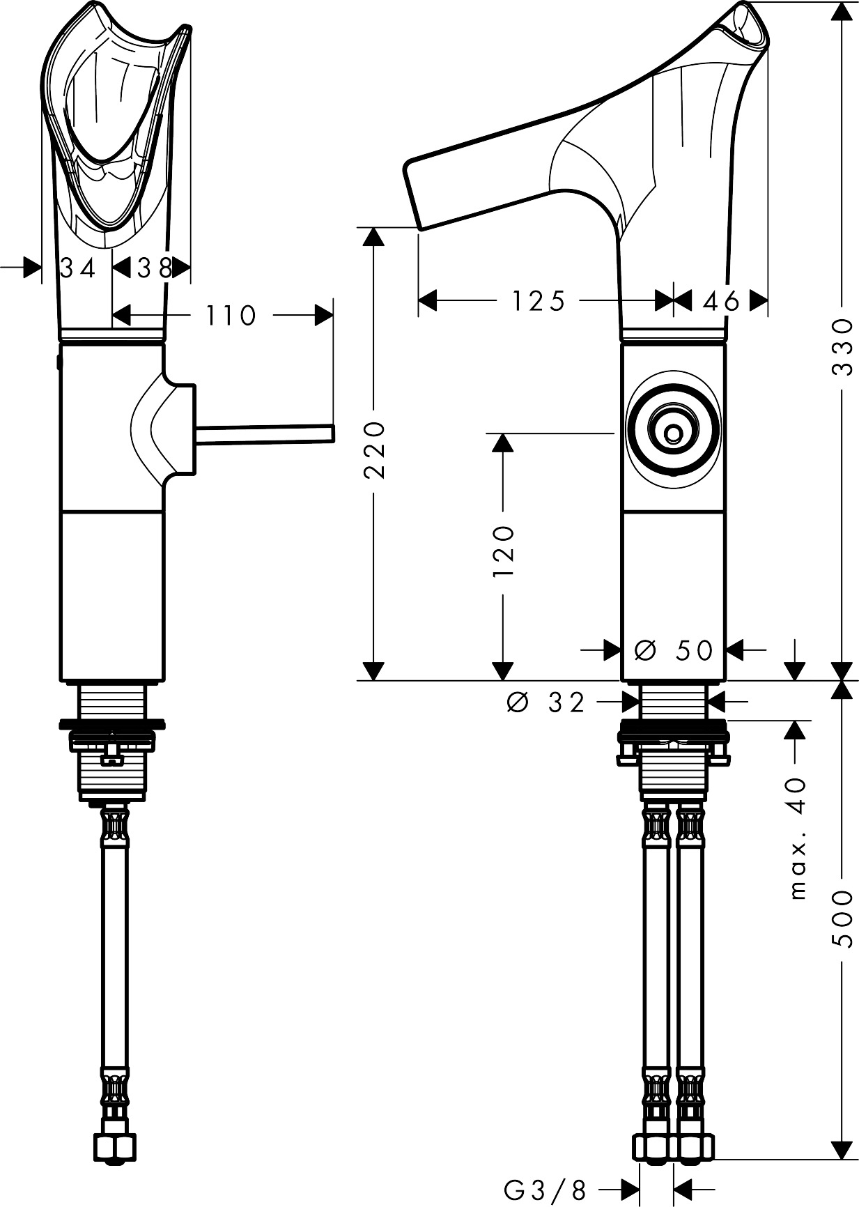 Hansgrohe Waschtischmischer Axor Starck V chrom f.Waschsch.Nicht f.(halb-)öf.Ber.empf.