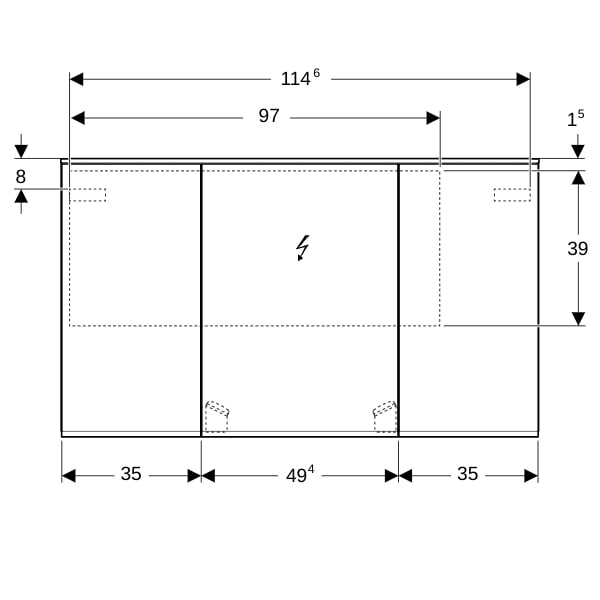Geberit Option Plus Spiegelschrank m.Beleuchtung, drei Türen, 120x70x17,2cm