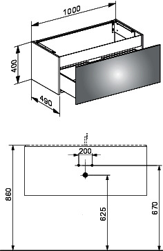 KEUCO WTU X-Line 33171, 1 Auszug, cashmere/Glas cashmere, 1000x400x490mm