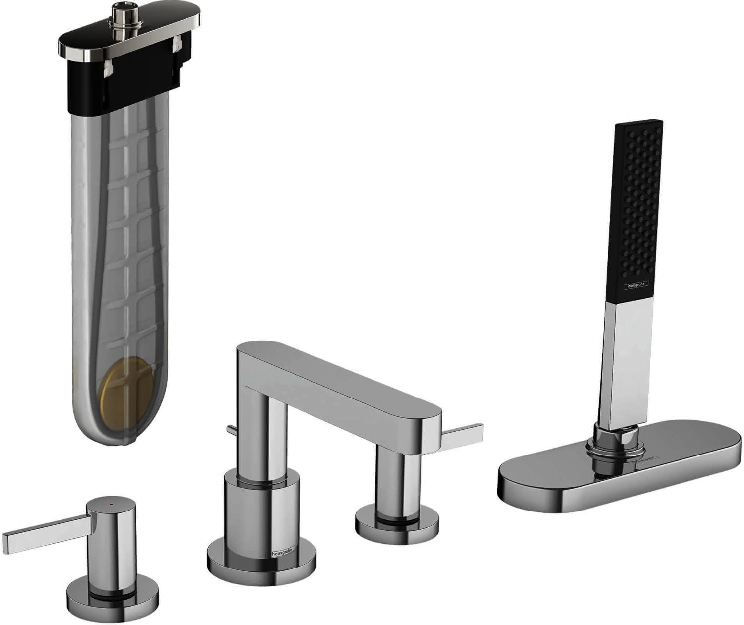 Hansgrohe 4-Loch Wannenarmatur Finoris F-Set Wannenrandmontage mit sBox chrom