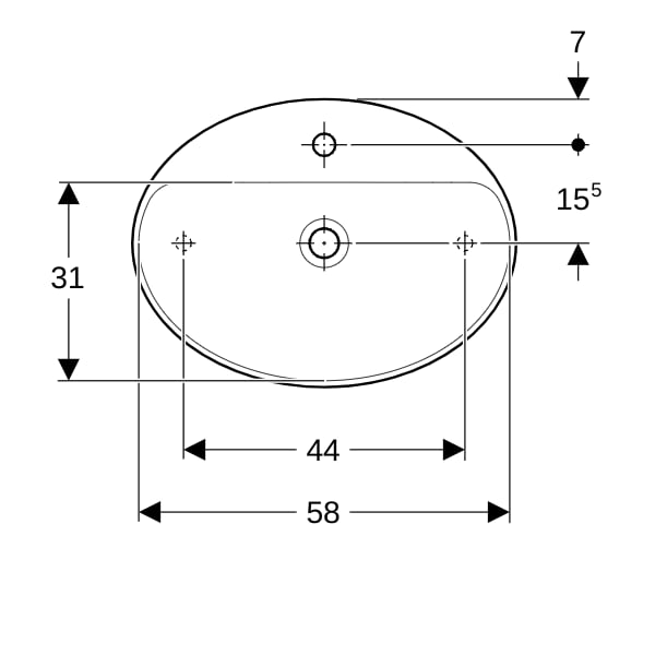 Geberit VariForm Aufsatzwaschtisch, oval mit HLB, 60x45cm, o. Ül., weiß, KeraTect