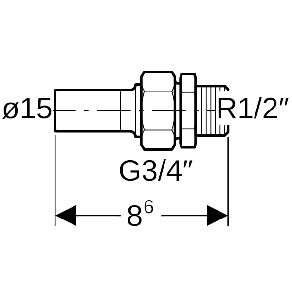 Geberit Mapress Edelstahl Übergangsverschr. mit AG und Einschubende d15-R1/2