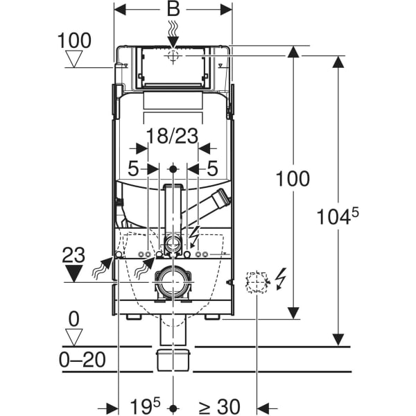 Geberit GIS Element für WWC, 114 cm, mit Sigma UP-SPK 12 cm, für Gabs. Abluft