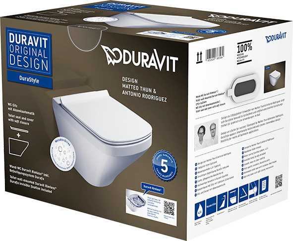 DU Wand-WC Set DuraStyle Weiß, rimless Tiefspüler inkl.WC-Sitz m.Absenkautom.