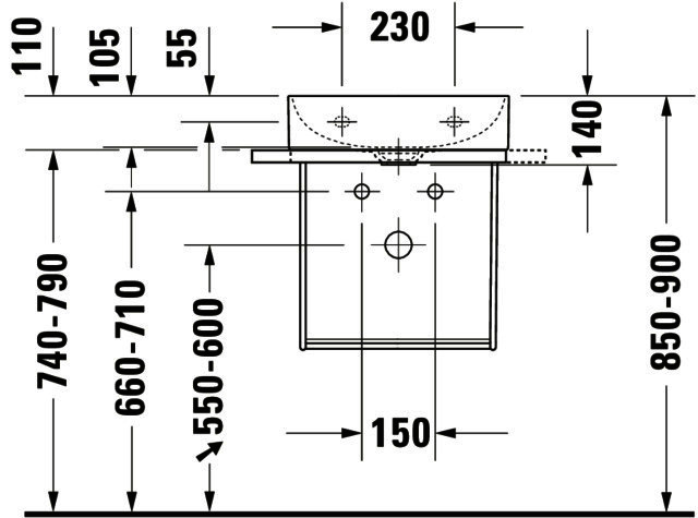DU Handwaschbecken DuraSquare 450mm o.ÜL, m.HLB, o.HL, weiß