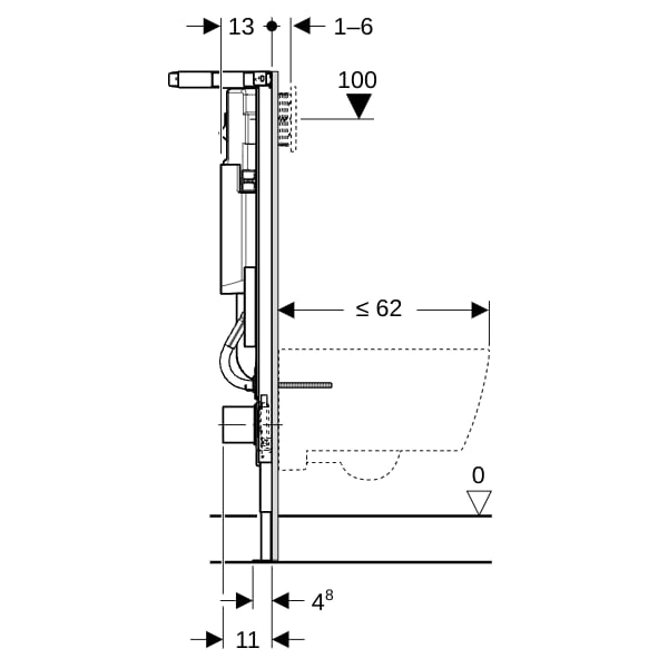 Geberit Duofix Element f. WWC, 112cm m. Sigma UP-SPK 12 cm, Ecklösung