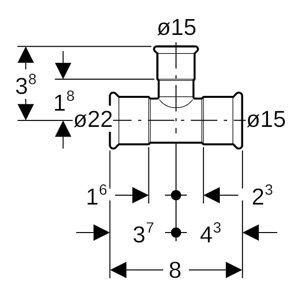 Geberit Mapress Kupfer T-Stück reduziert d22-15-15