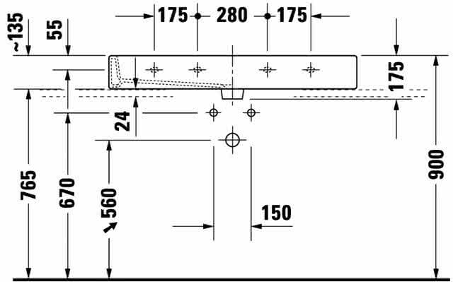 DU Waschtisch Vero 1000 mm m.ÜL, m.HLB, 1 HL mitte, geschl.,weiß