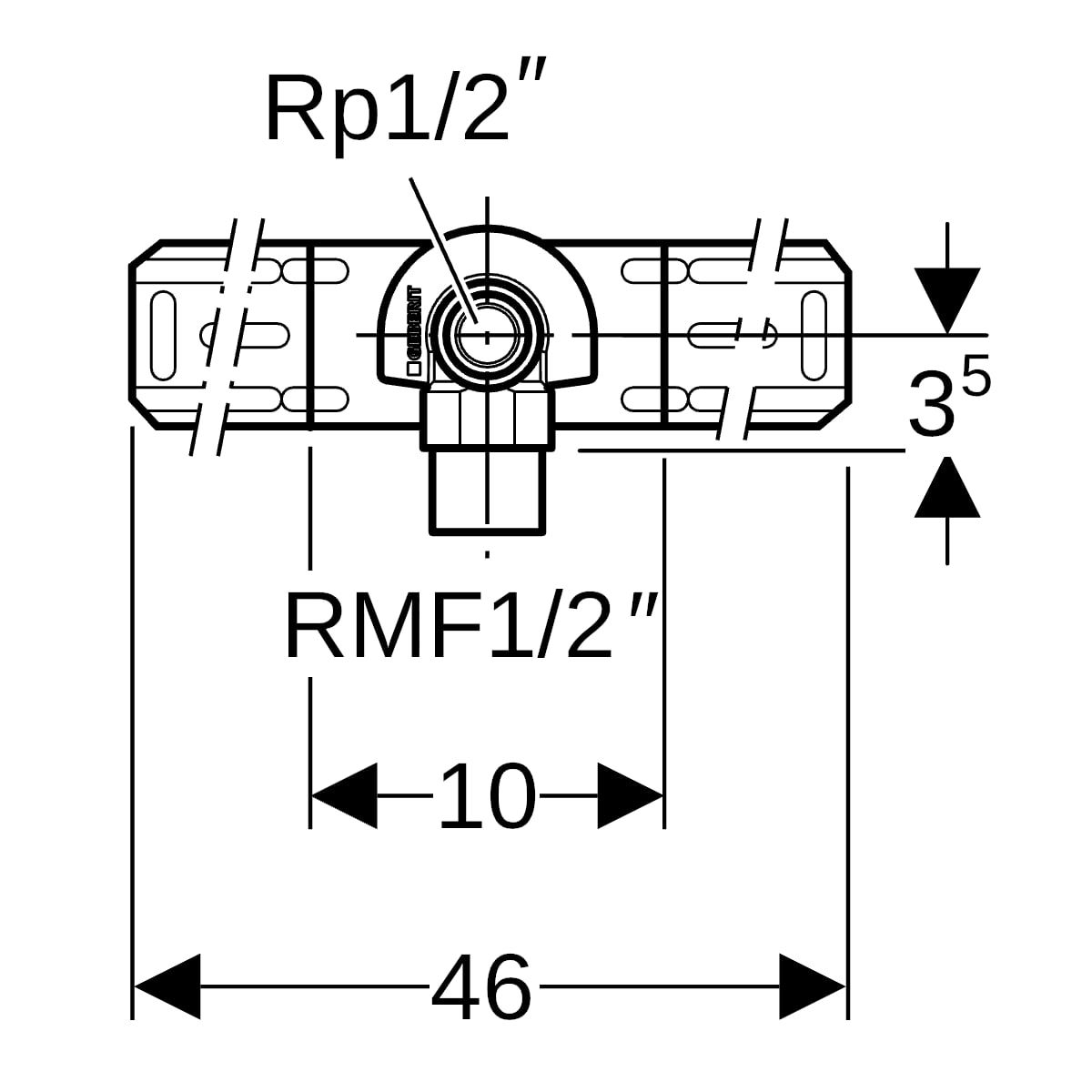 Geberit Anschlusswinkel 90Gr mit AG MF vormont. einfach, Rg R1/2-Rp1/2 L:52mm