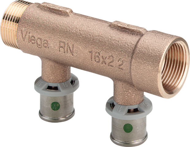 Viega Verteiler mit SC Sanfix P 2126.06 in 16mm x G3/4 - 2fach Rotguss