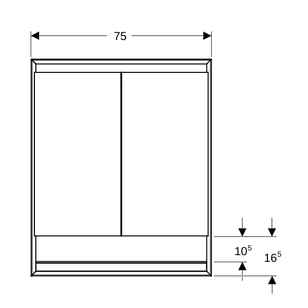 Geberit ONE Spiegelschrank mit Ni/Comf.Light 2 Türen, UP-Mont., 75x90x15cm, alu.