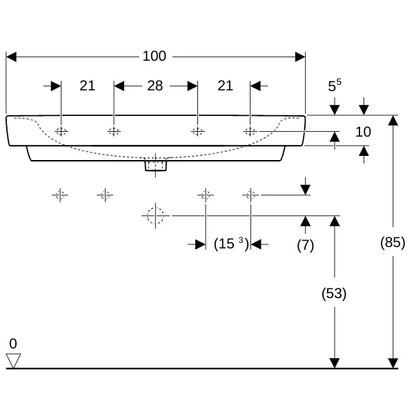 Geberit Renova Plan Waschtisch 100x48cm zwei Hl., m. Ül., weiß, KeraTect