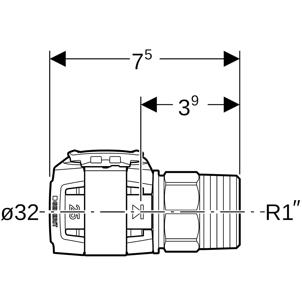 Geberit FlowFit Übergang mit Aussengewinde Edelstahl d32-R1