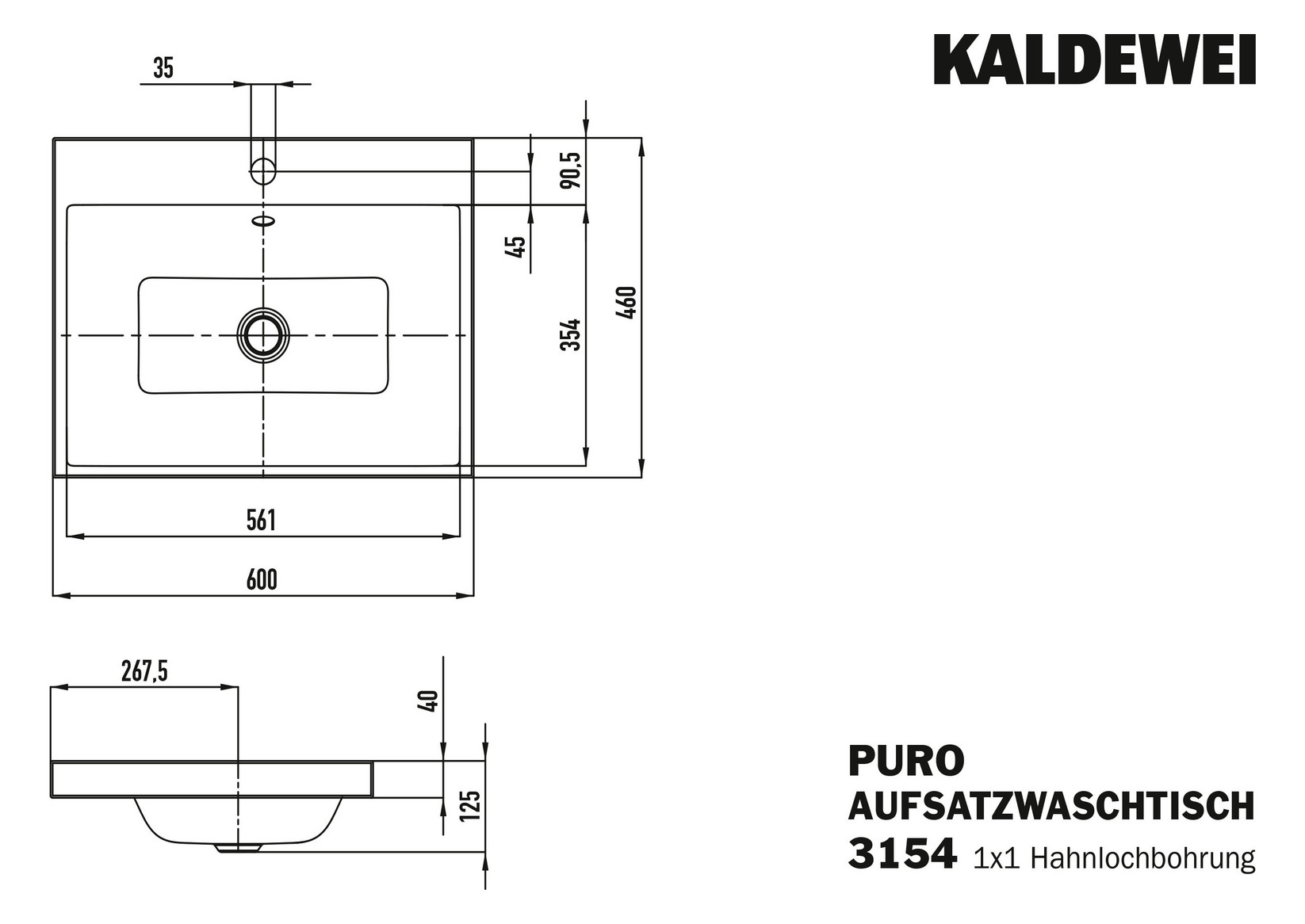 KA WB PURO Mod.3154,600x460mm,sm100,PEFF ,AD,m. 1HL,mÜL,chr