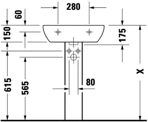 DU Waschtisch D-Code 550 mm mit ÜL, mit HLB, 1 HL, weiß