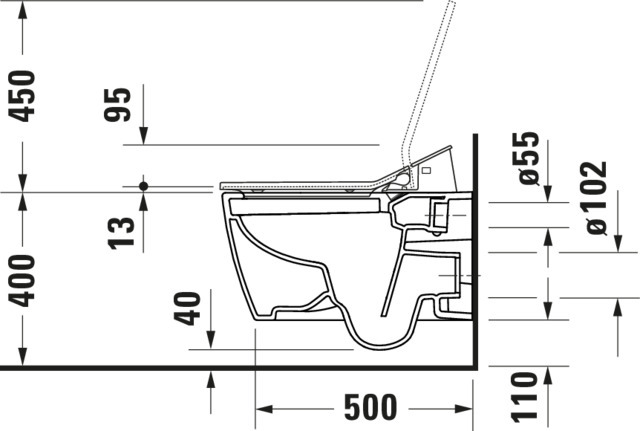 DU WWC 570mm ME by Starck,HygieneFlush weiß HYG, rimless, TS, Durafix,f.SWL