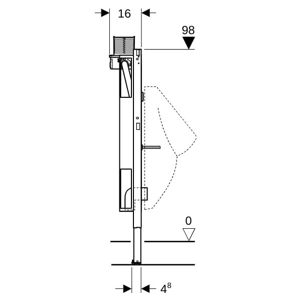Geberit Duofix Element f. Urinal, 98 cm universell, f. Betätigung von oben