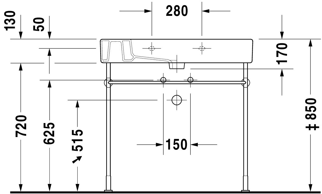 DU Möbelwaschtisch Vero 850 mm mit ÜL, mit HLB, 1 HL, weiß