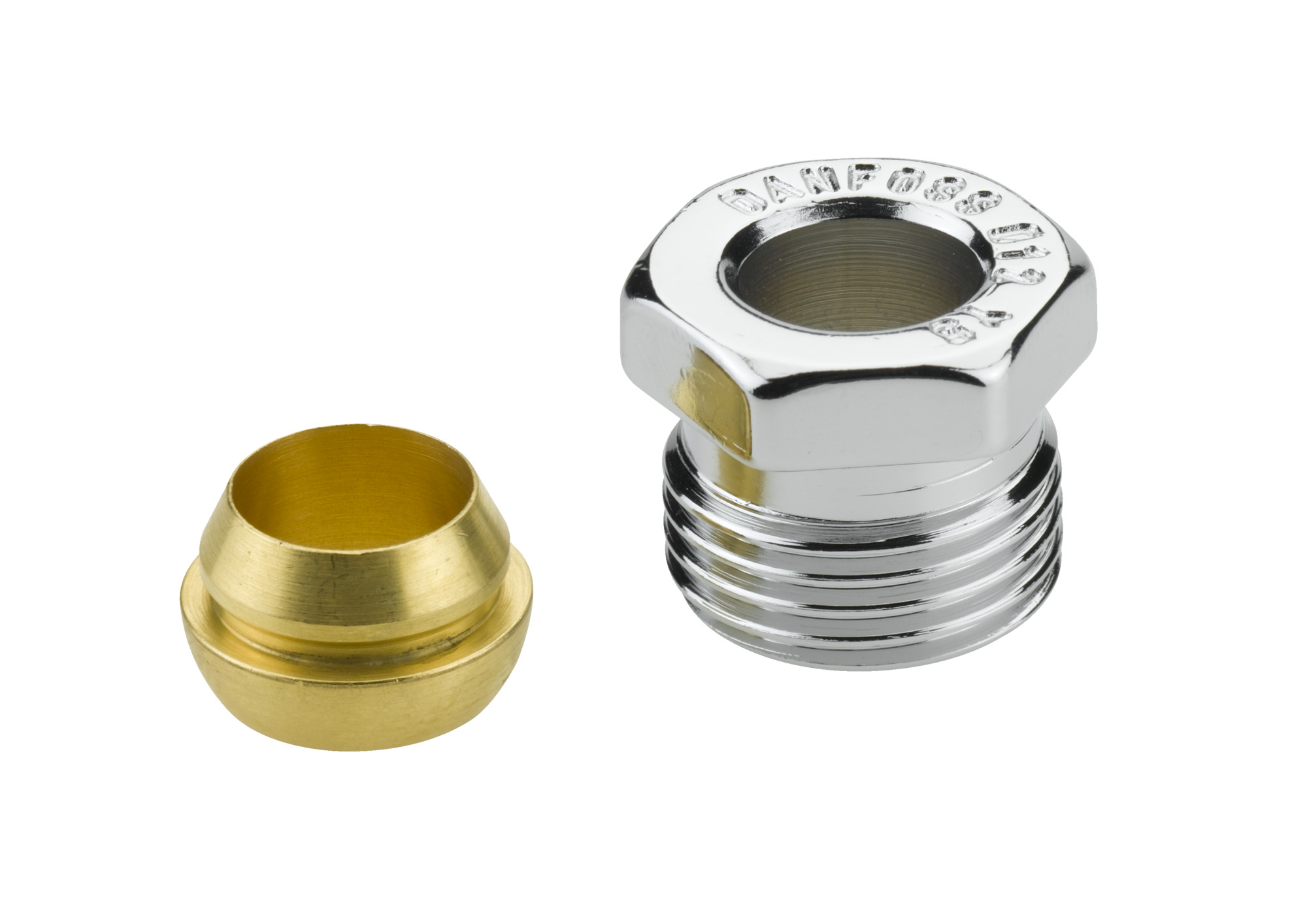 Danfoss Klemmverbinder R 1/2 AG auf 12mm f. Stahl- und Kupferrohre, Chrom