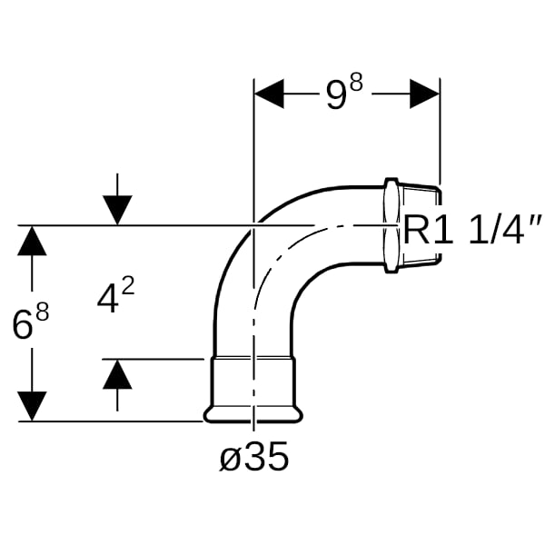 Geberit Mapress C-Stahl Übergangsbogen 90Gr mit AG d35-R1 1/4 verzinkt
