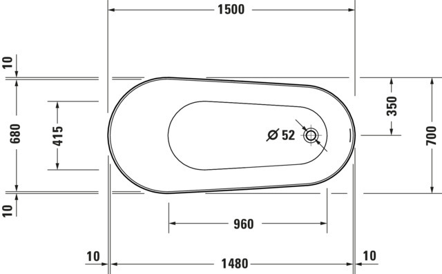 DU Badewanne Freistehend DuraFaro Acryl 700x1500 x690 mm, Oval, weiß