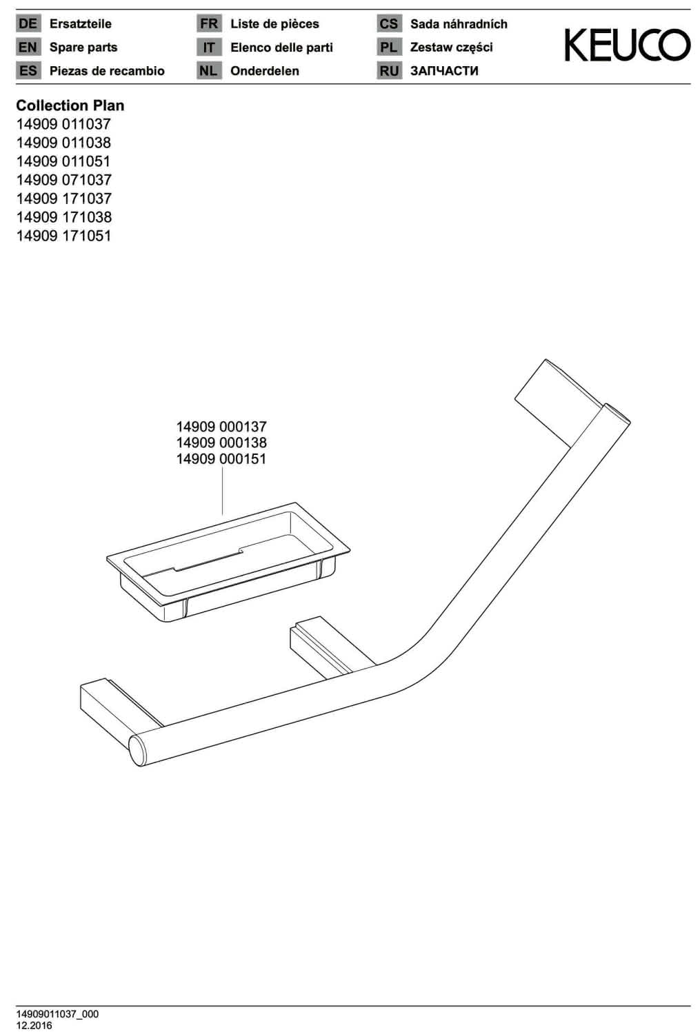 KEUCO Haltegriff 135 Gr. Plan 14909, rechts m. Seifenablage, verchromt/schwarzgrau