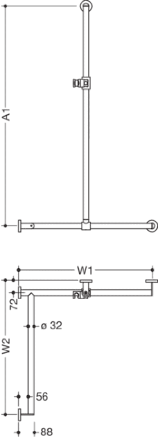 HEWI DUHA, d:32, A1/W1/W2:variabel, li,schliff,Br.H.Kst. signalweiß