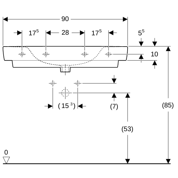 Geberit Renova Plan WT mit Ablagefl., 90x48cm o. Hl., o. Ül., weiß, KeraTect