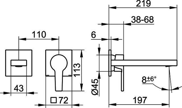 KEUCO EHM-WT-Mischer E11 51116, W.-Mont., Ausl. 187 mm, sw-matt