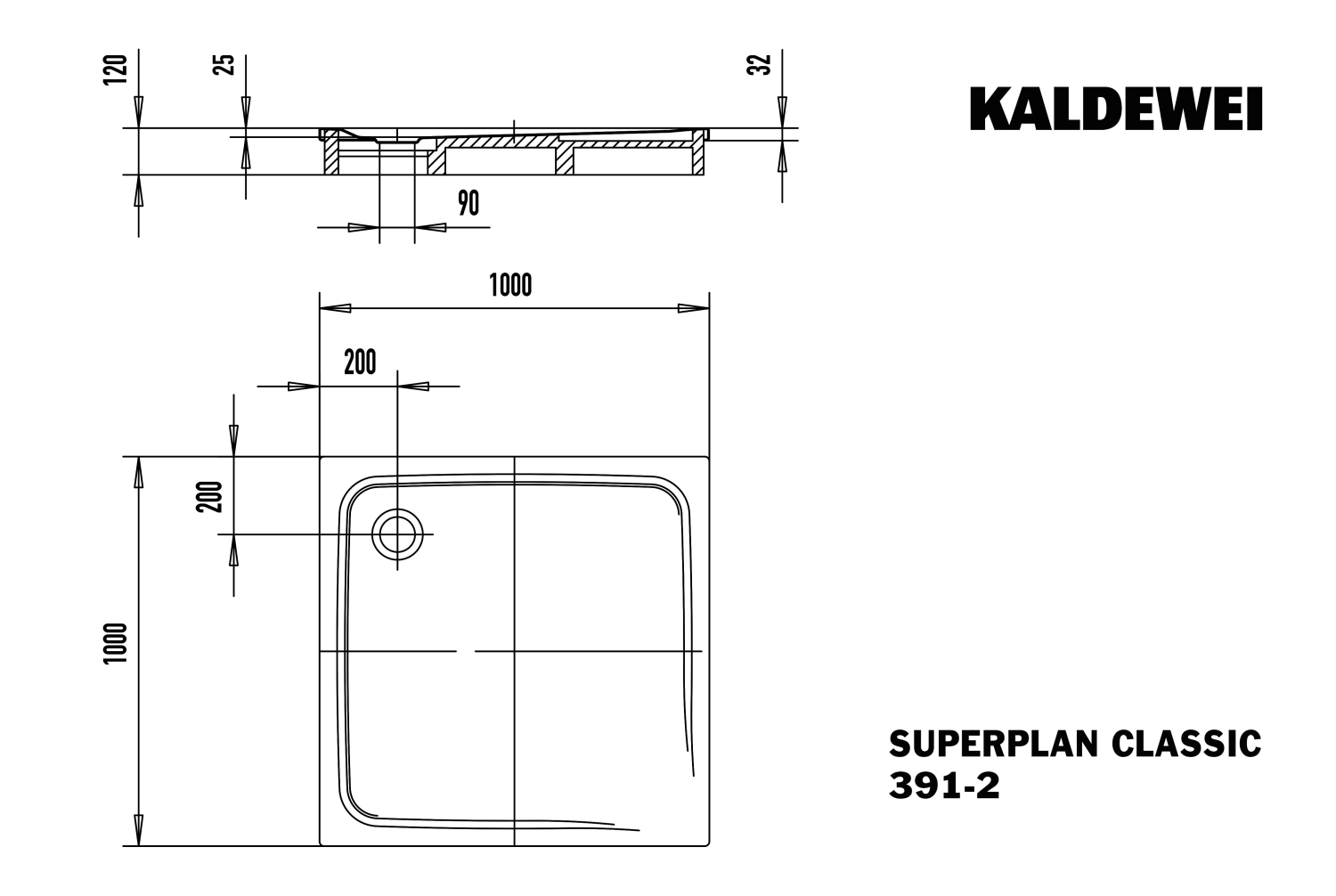 KA DW SUPERPLAN CLASSIC mit Wannenträger Mod.391-2,1000x1000mm,alpwe,AS,m. WT