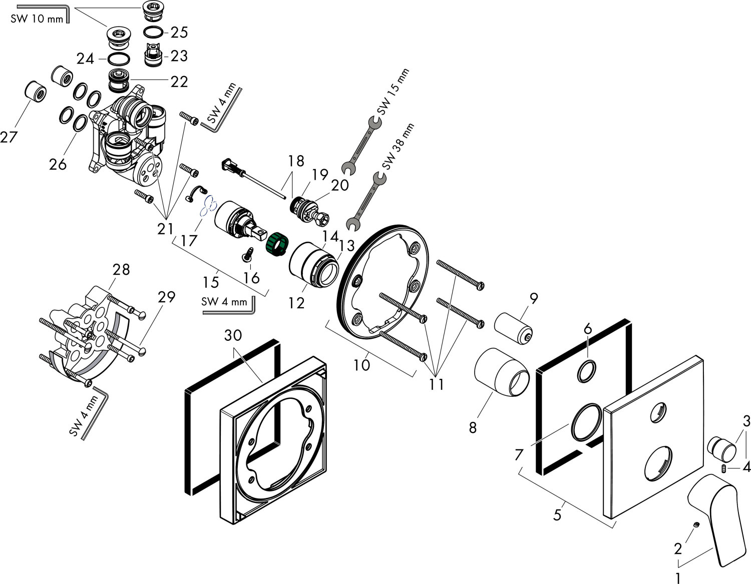 Hansgrohe Wannenmischer Unterputz Vivenis F-Set m.Sicherungskombi. mattschwarz