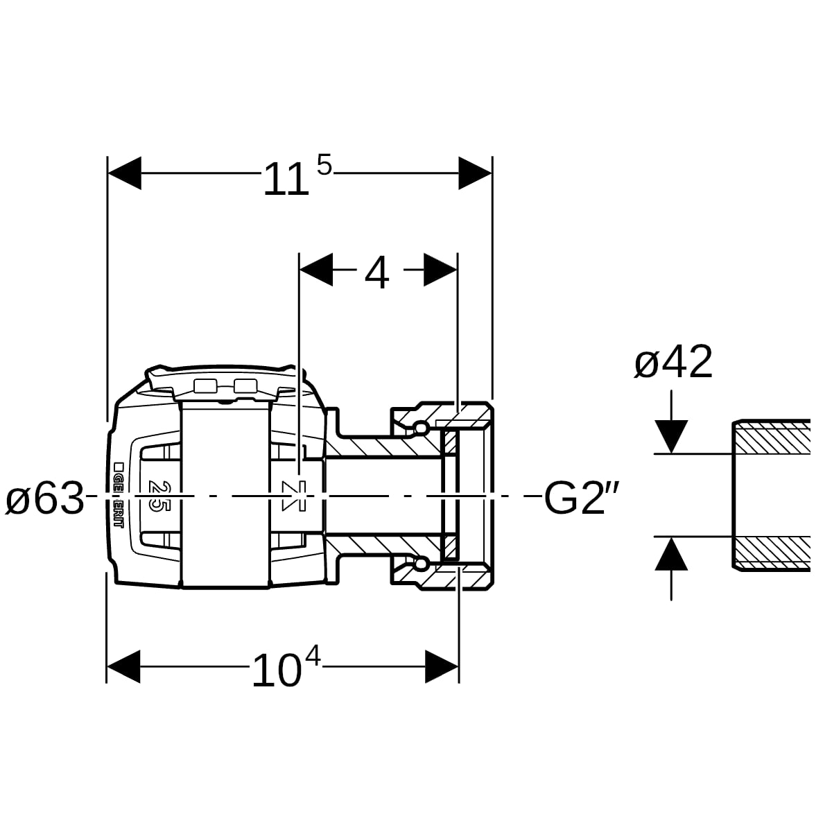 Geberit FlowFit Übergang mit Überwurfmutter SiBr d63-G2