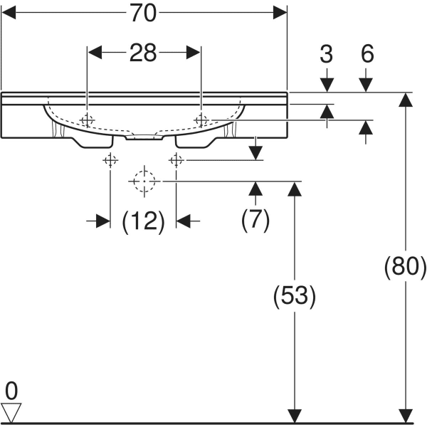 Geberit Publica WT, eckiges Design 70x55cm, m. Hl., o. Ül., weiß