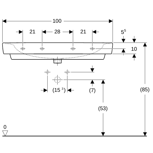 Geberit Renova Plan Waschtisch, 100x48cm o. Hl., o. Ül., weiß, KeraTect