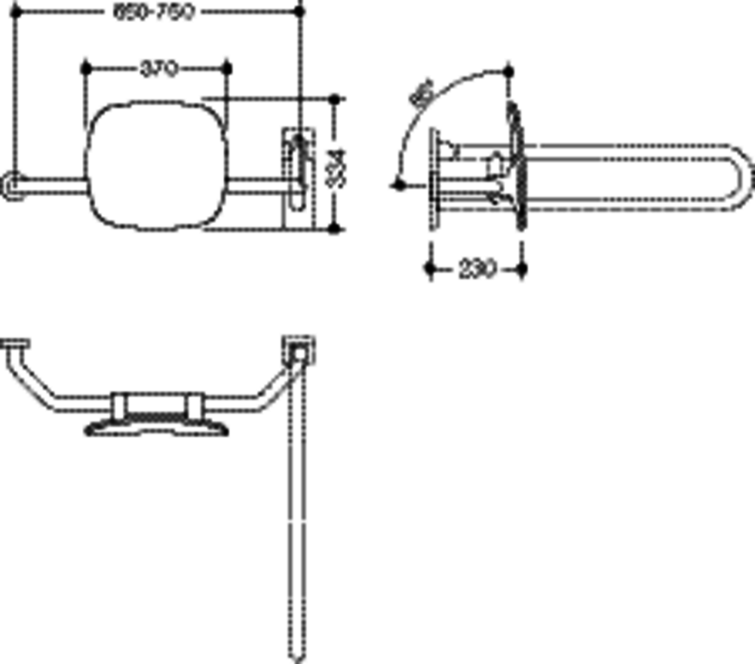 HEWI Rückenstütze Fb 90, WA 230mm, links zur Befest.an Wand-/SK-Griff reinweiß