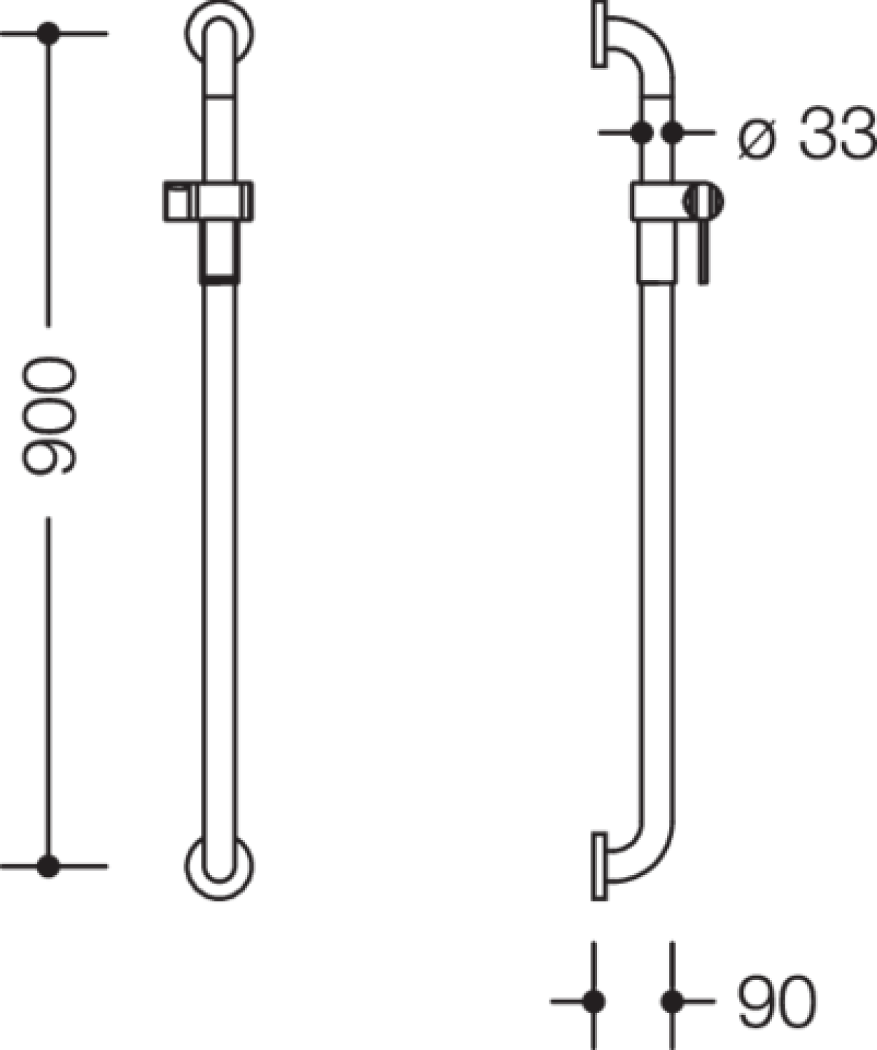 HEWI Br.H.St. Ser 805, d:33mm, AM:900mm, BM211.2, m.Br.H. reinweiß