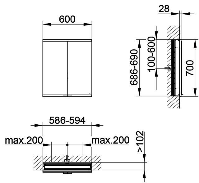 KEUCO Royal Modular 2.0 SPS, DALI 80022, Einb,2Steckd,sb-elox,600x700x120mm
