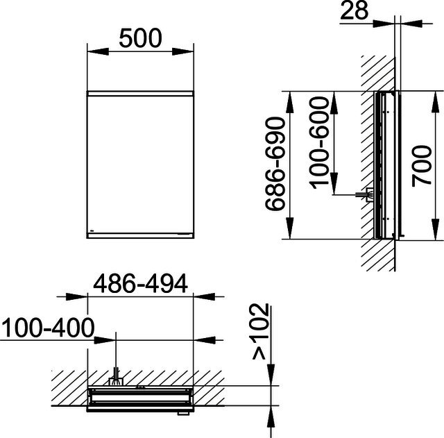 KEUCO Royal Modular 2.0 SPS, bel. 80001, Einb,oSteckd,sb-elox,500x700x120mm