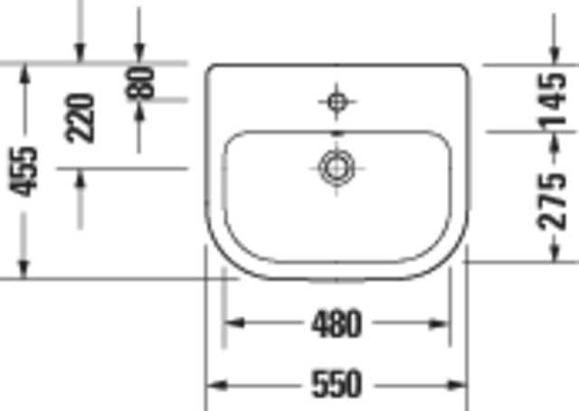 DU D-Code 2.0 Halbeinbauwaschtisch 550mm 1 Hahnloch, mit Überauf