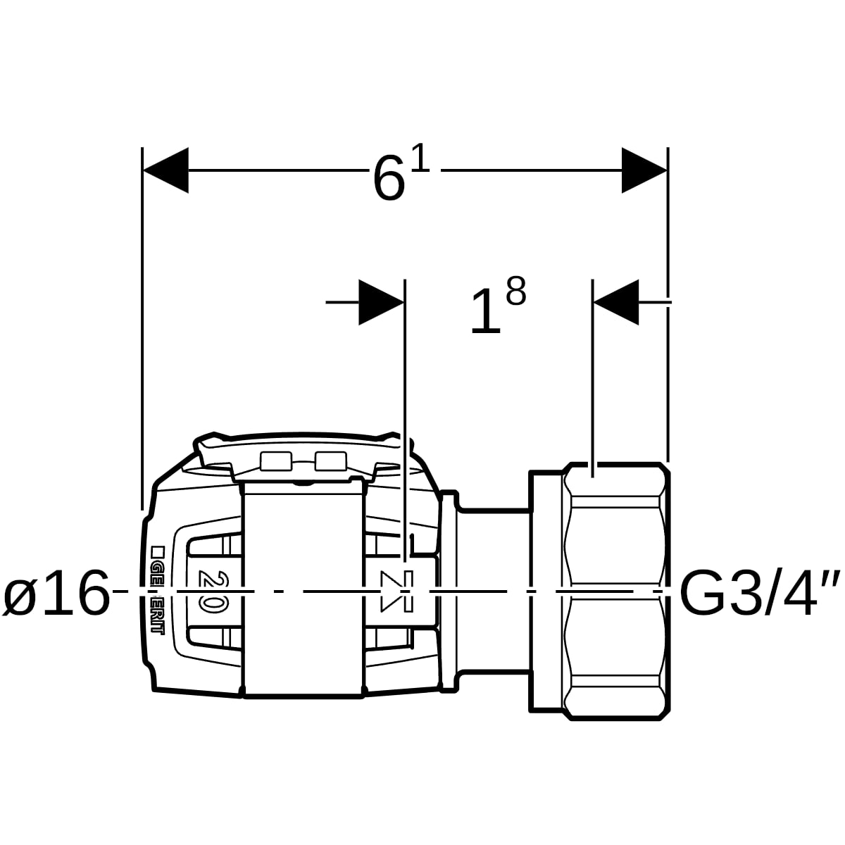 Geberit FlowFit Anschluss für Eurokonus mit Überwurfmutter SiBr d16-EuG3/4