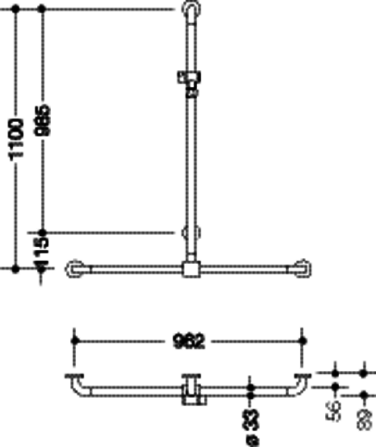 HEWI Dusch-Wannenhdl. m.Br.H.St., AM1:1100, W1:962 signalweiß