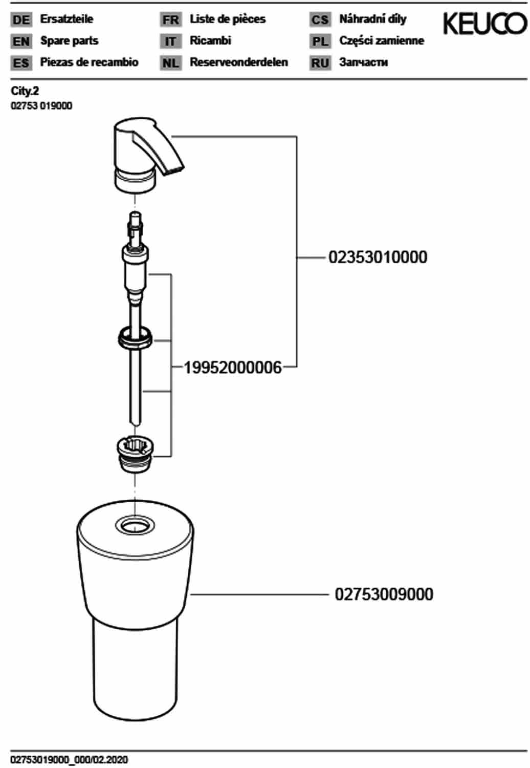 KEUCO Lotionspender City.2 02753, kpl., Echtkristallglas matt, Pumpe verchromt