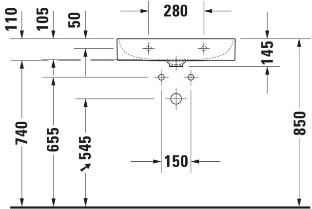 DU Waschtisch DuraSquare 600mm o. ÜL, m. HLB, o. HL, weiß