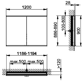 KEUCO Royal Modular 2.0 SPS, bel. 80021, Einb,1Steckd/USB,sb-elox,1200x900x120mm