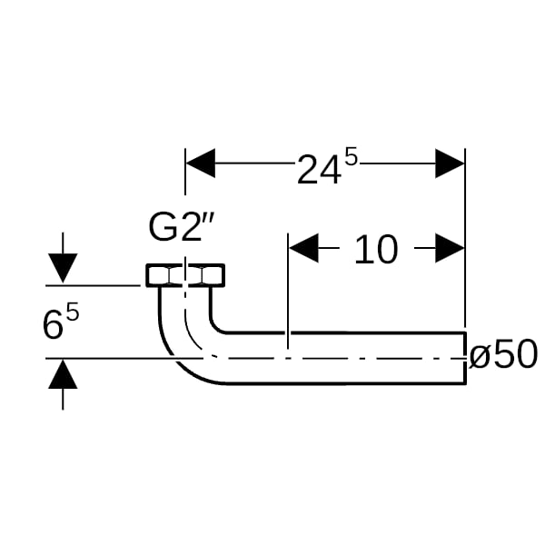 Geberit Anschlussbogen 90Gr mit Überwurfmutter 2''x d50