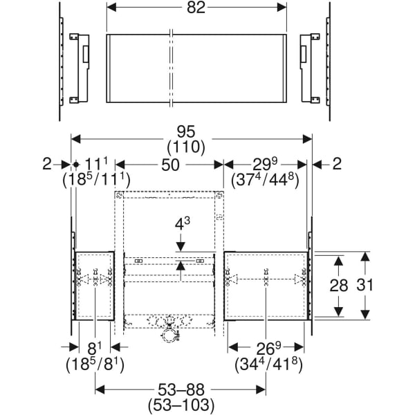 Geberit Duofix Montageplatte für WT mit US eine Auslaufarmatur exzentrisch