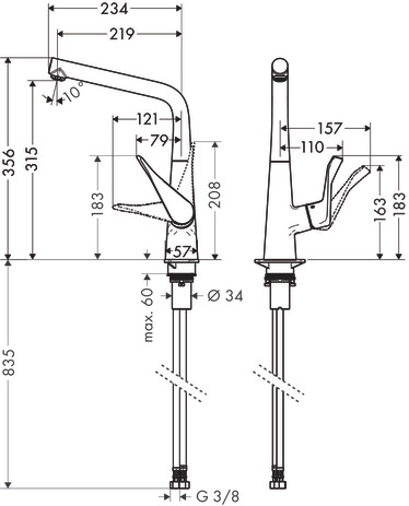 Hansgrohe Spültischmischer 320 Metris M71 Vorfenster 1jet chrom